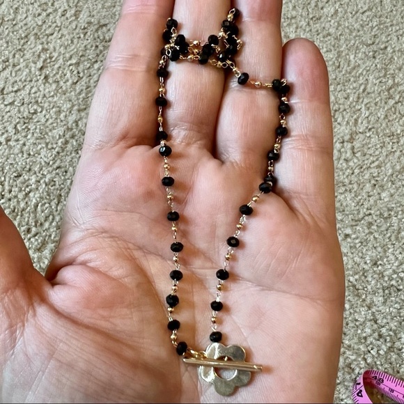 NEW Black & gold beaded choker necklace with flower & front Toggle closure - Picture 3 of 6